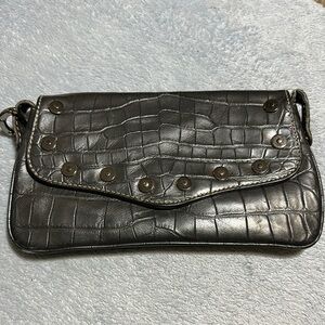 Donald J Pliner Gray Crocodile-Embossed clutch Bag